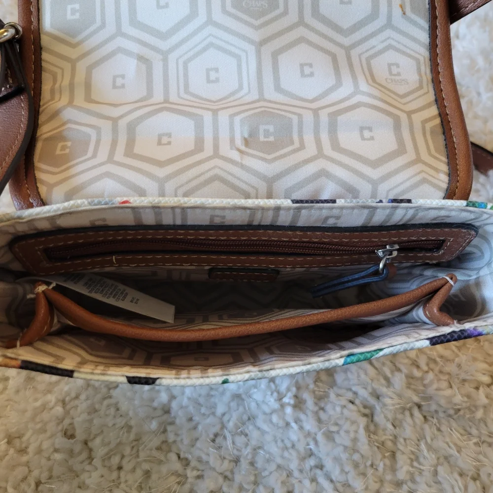 Chaps Watercolor Floral Crossbody Bag Purse‎ Faux Leather Flap Snap